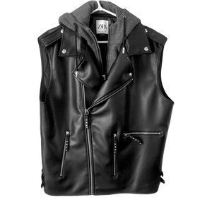 Zara man hooded faux leather vest